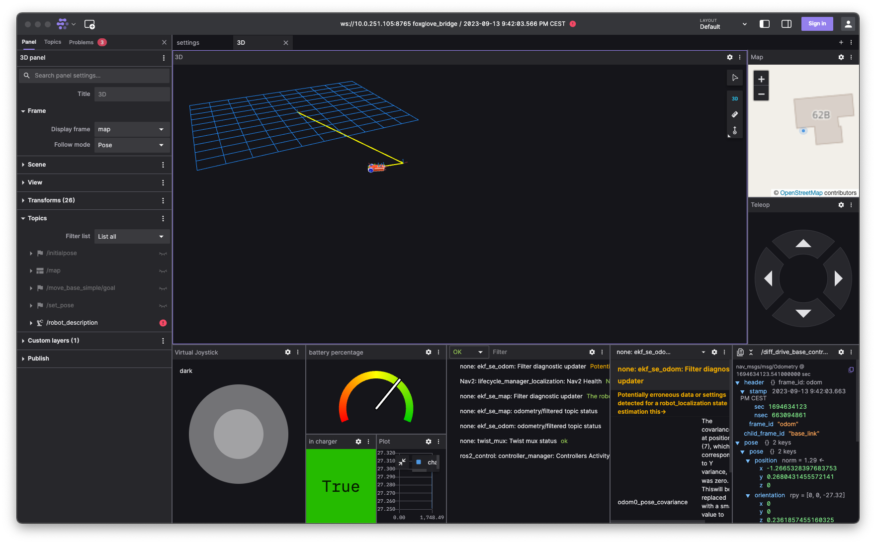 Foxglove with OpenMowerROS2 visualisation